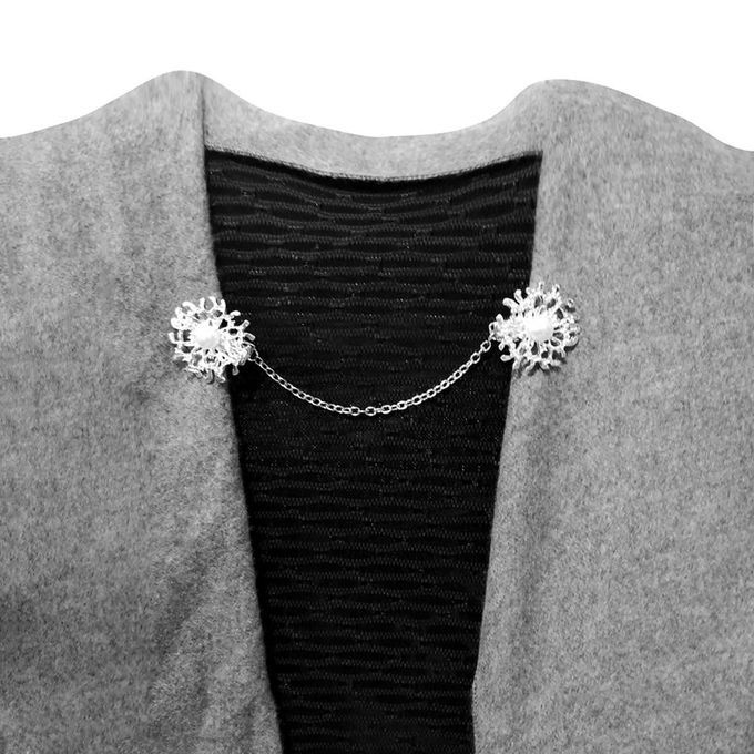 2x Women Shawl Cardigan Sweater Chain Clip Silver Shirt Collar Clasp