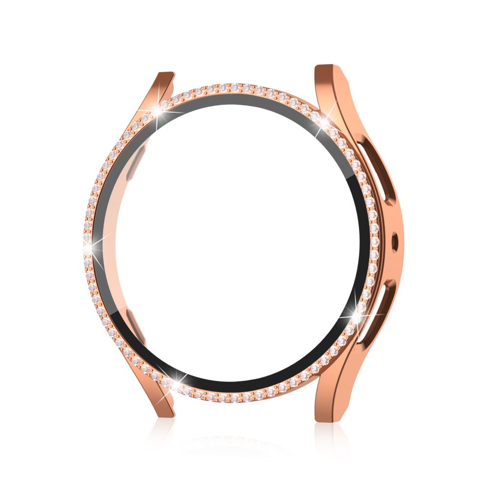 (Rose Gold)diamond Case+Glass For Samsung Galaxy Watch 5 4 44mm 40mm PC All-around Anti-fall Bumper Cover+Screen Protector Galaxy Watch4 5 RA