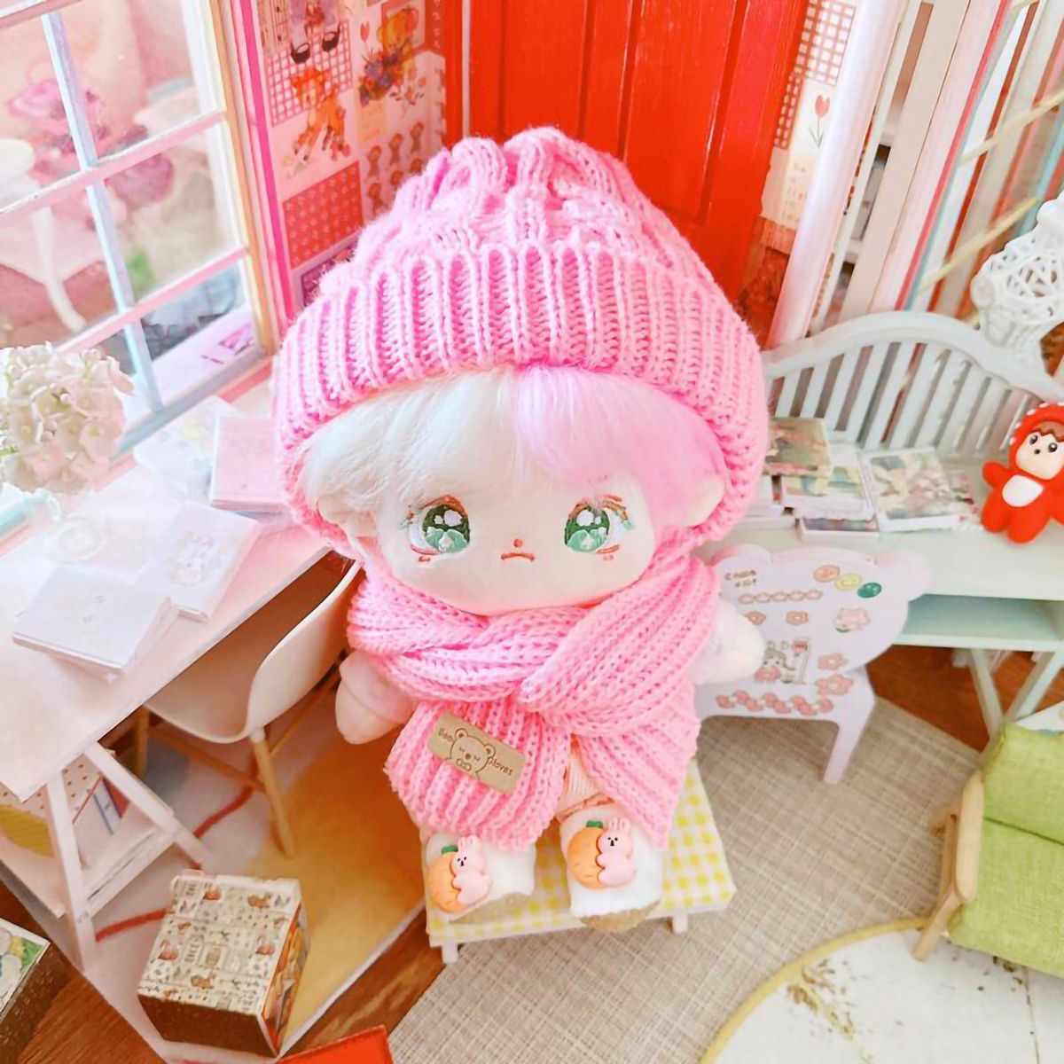 Doll Hooded Scarf Cartoon Hooded Scarf Idol Doll Accessories Pink