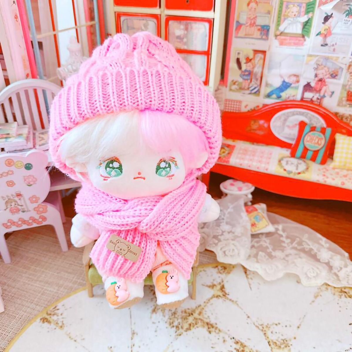 Doll Hooded Scarf Cartoon Hooded Scarf Idol Doll Accessories Pink