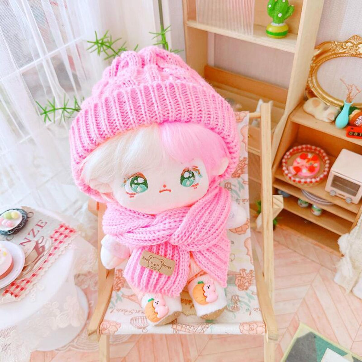 Doll Hooded Scarf Cartoon Hooded Scarf Idol Doll Accessories Pink