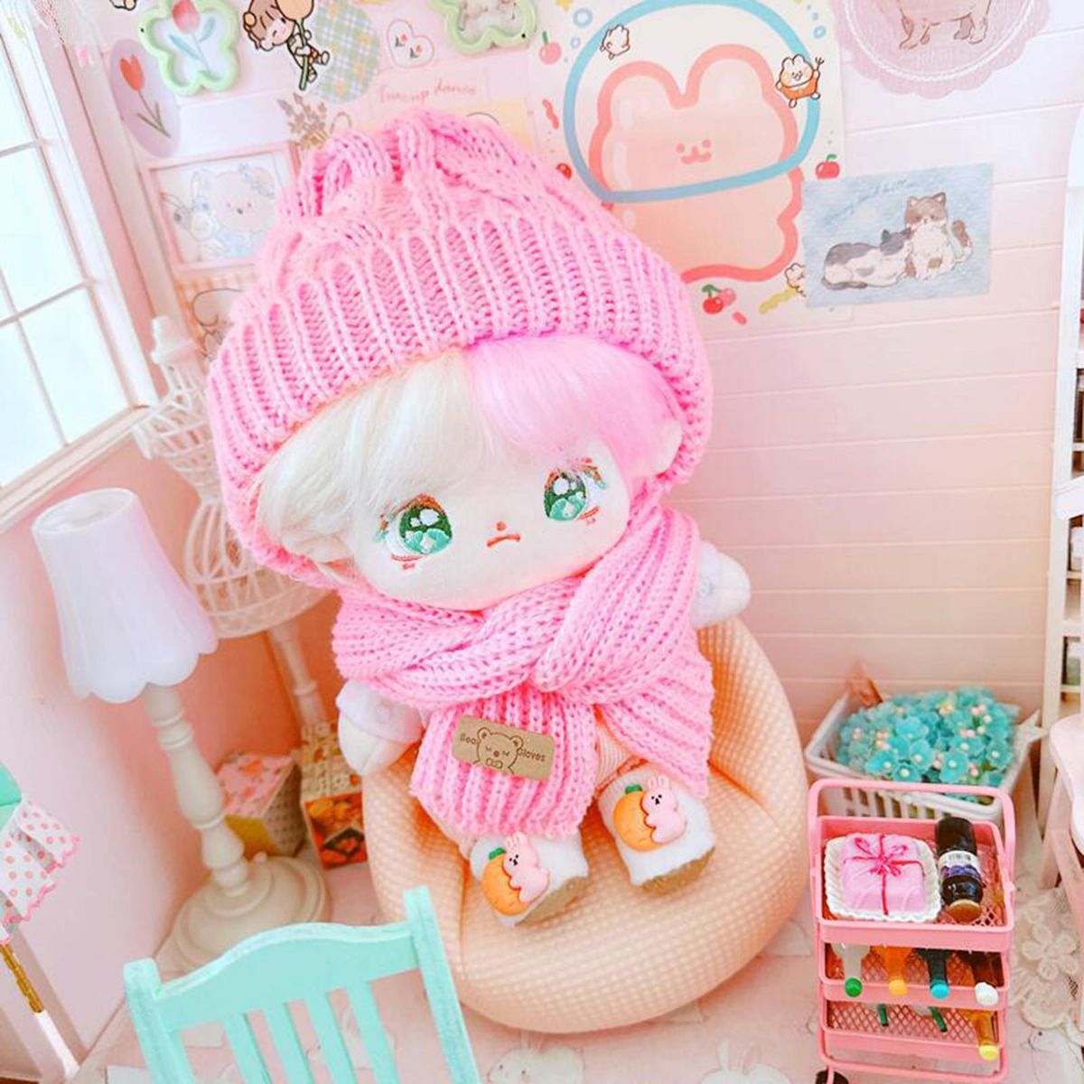 Doll Hooded Scarf Cartoon Hooded Scarf Idol Doll Accessories Pink