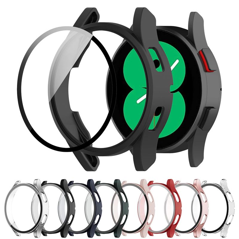 (Black)Glass+Case For Samsung Galaxy Watch 5/4 40mm 44mm PC Screen Protector Bumper Shell For Galaxy Watch 5 Pro 45mm Protective Case SHA