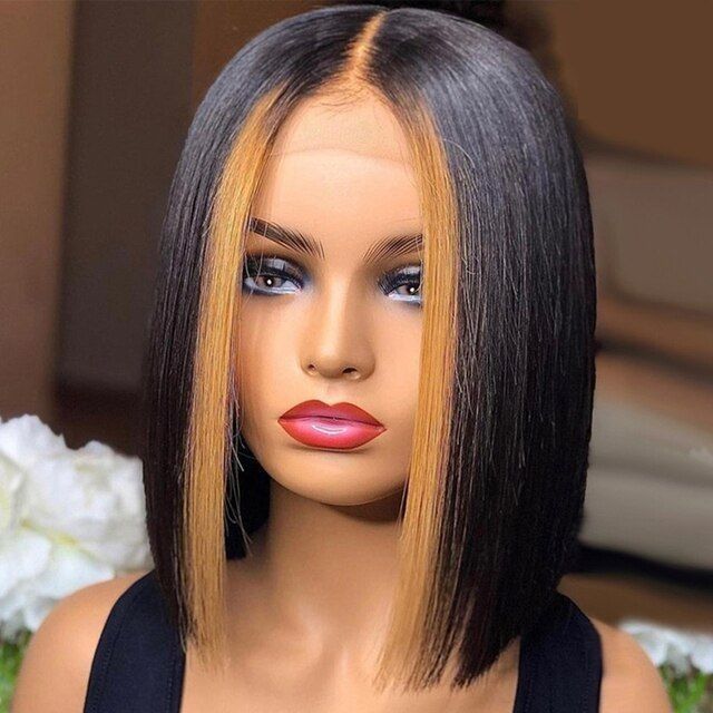 Brown Highlighted Bob Closure Wig 12 Inches