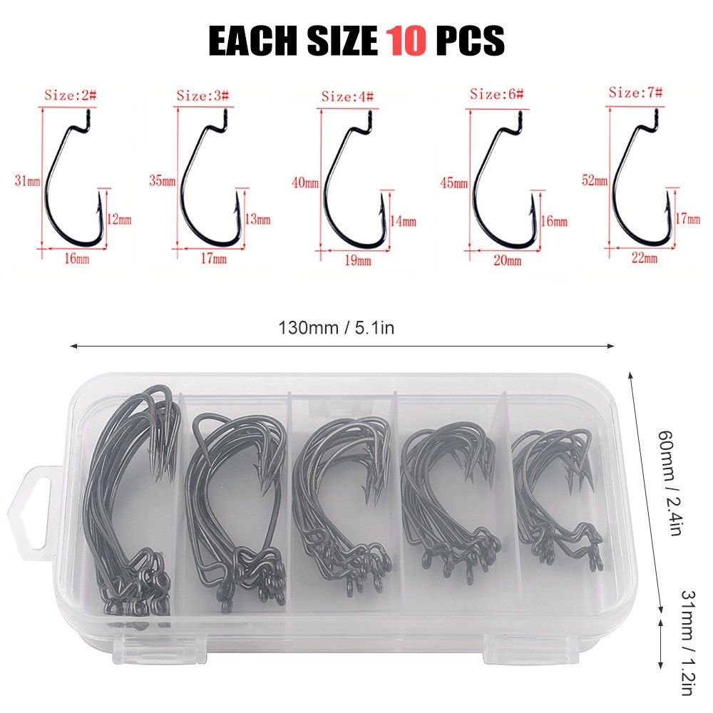 50pcs Fishing Hooks Worm Soft Bait Fish Hooks With Plastic