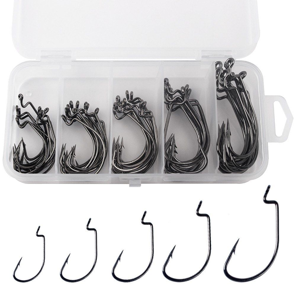 50pcs Fishing Hooks Worm Soft Bait Fish Hooks With Plastic