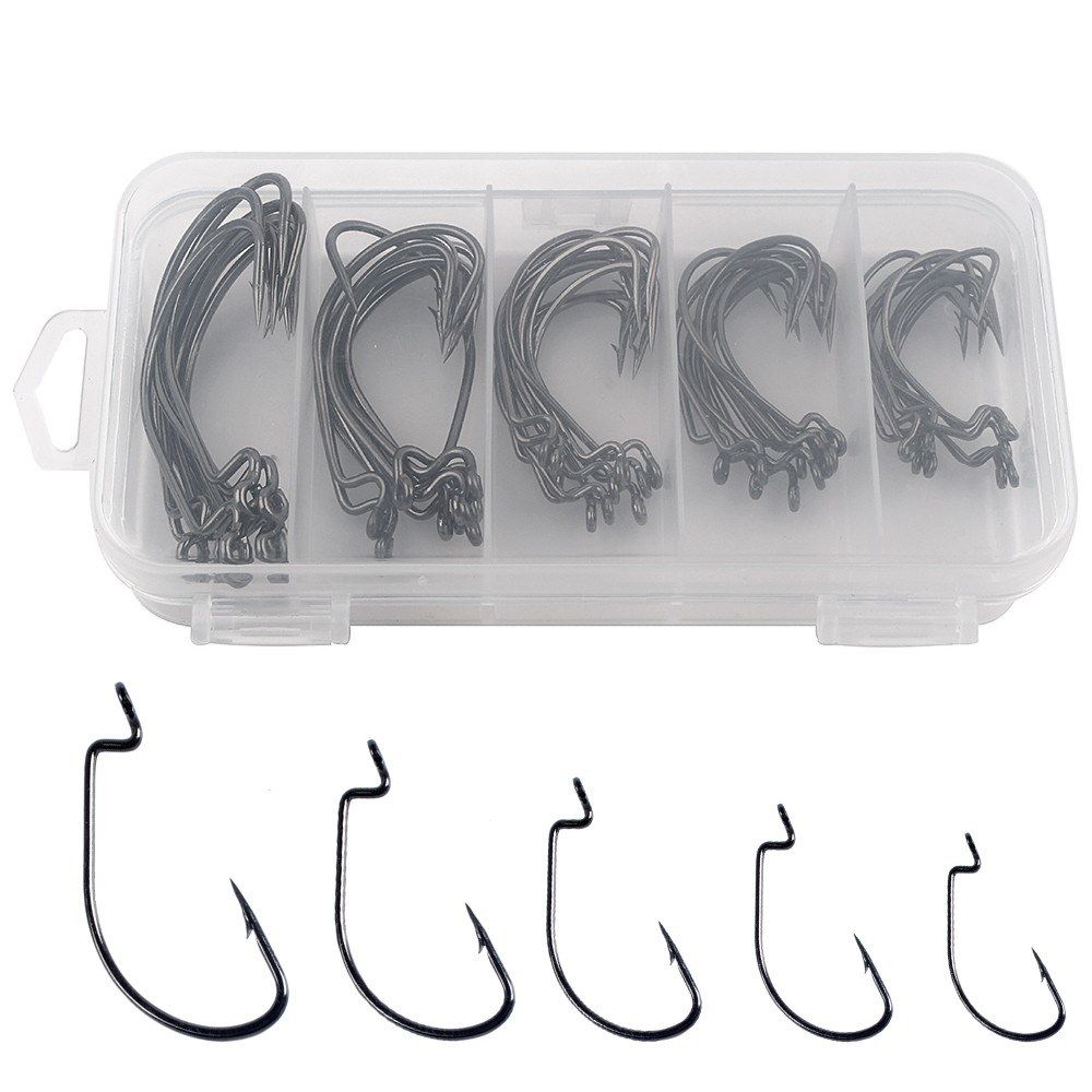 50pcs Fishing Hooks Worm Soft Bait Fish Hooks With Plastic