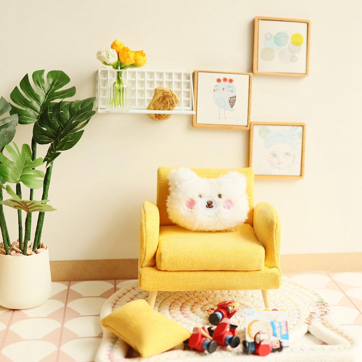 1/12 Dolls House Single Sofa Dollhouse Miniature Furniture Sofa Chair Armchair for Dollhouse Decoration Toy Yellow
