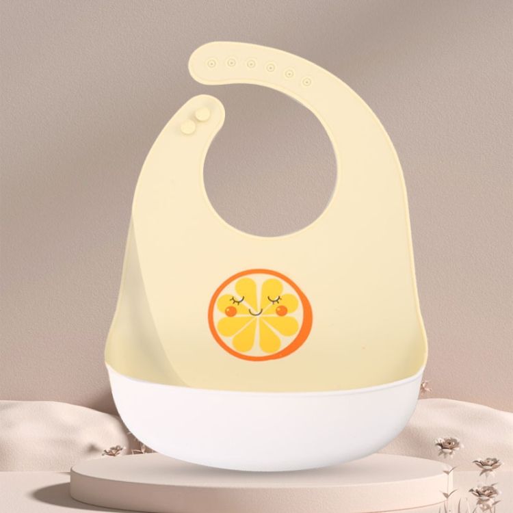 Baby Waterproof Silicone Bib, Pattern:  Orange