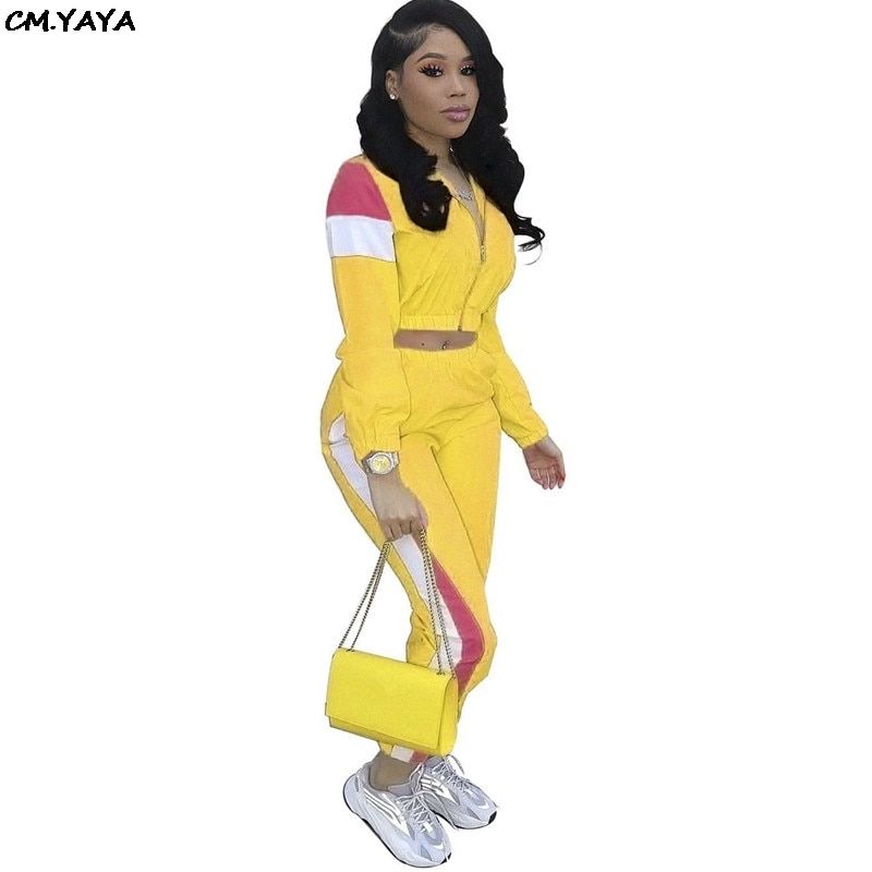 2019 Women Colorful Patchwork Zipper Up Jackets Pencil Pants Suits Sporty Two Piece Tracksuit Outfit Casual 3 Color S-3XL LD8274（#Turquoise）