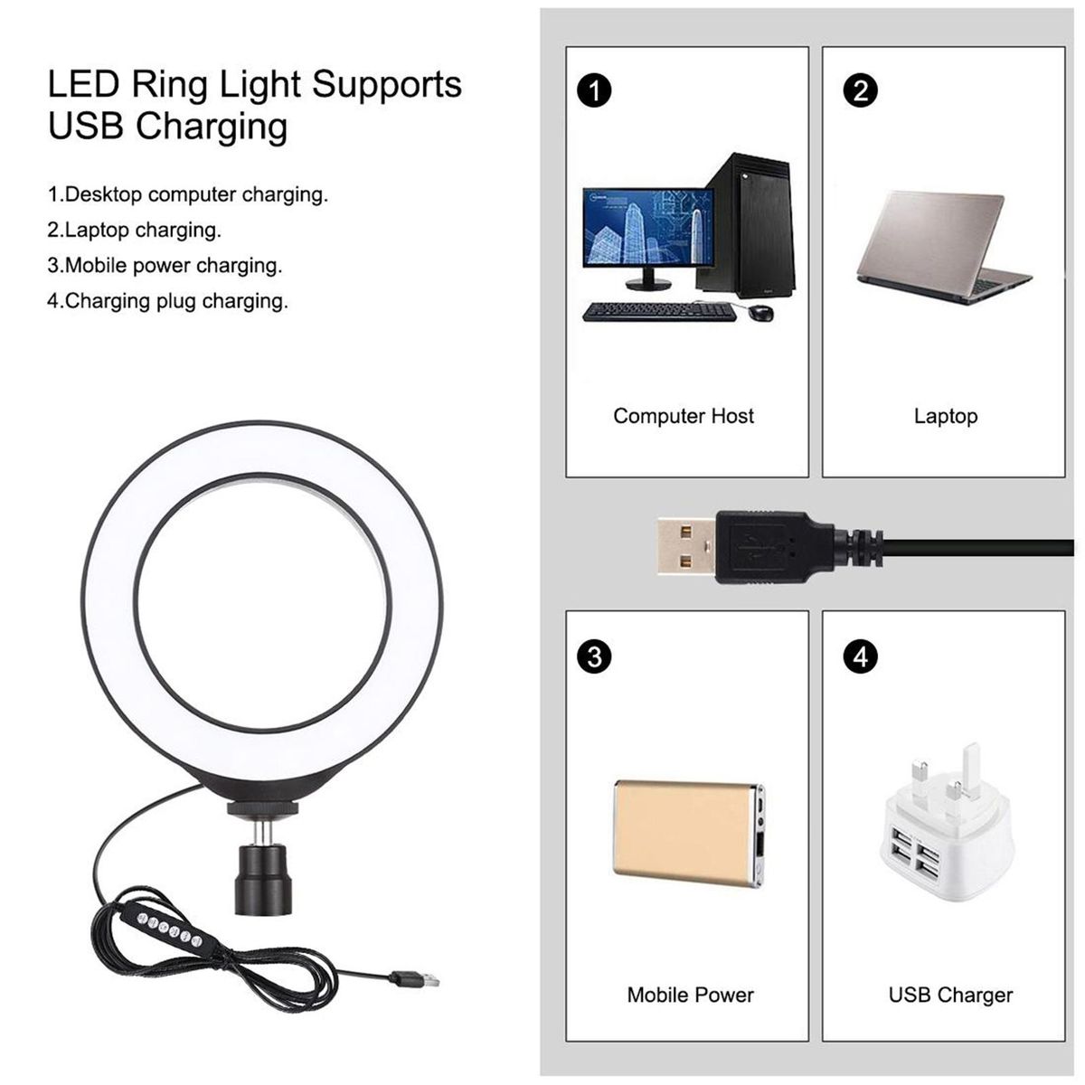 8'' LED Ring Light With Stand And Phone Holder, Selfie Halo Set C