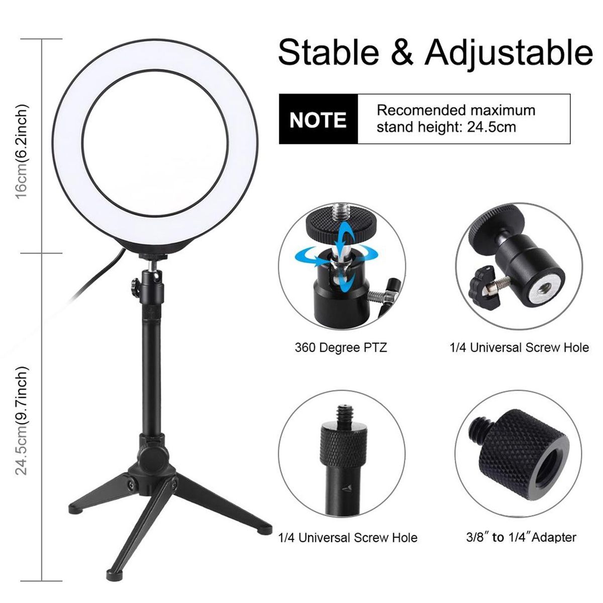 8'' LED Ring Light With Stand And Phone Holder, Selfie Halo Set C