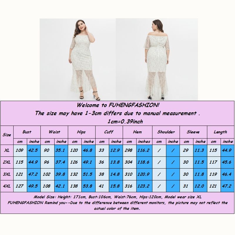 XL-4XL Women Off The Shoulder Lace Short Sleeve Plus Size Gown White 1923