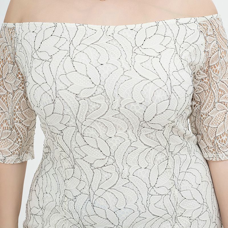 XL-4XL Women Off The Shoulder Lace Short Sleeve Plus Size Gown White 1923