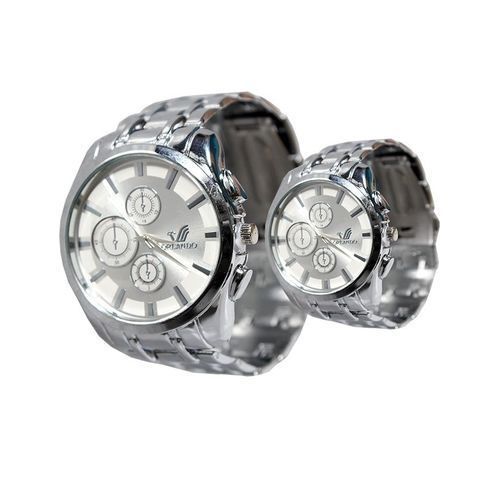 Couple's White Dial Stainless Steel Wrist Watch - Silver
