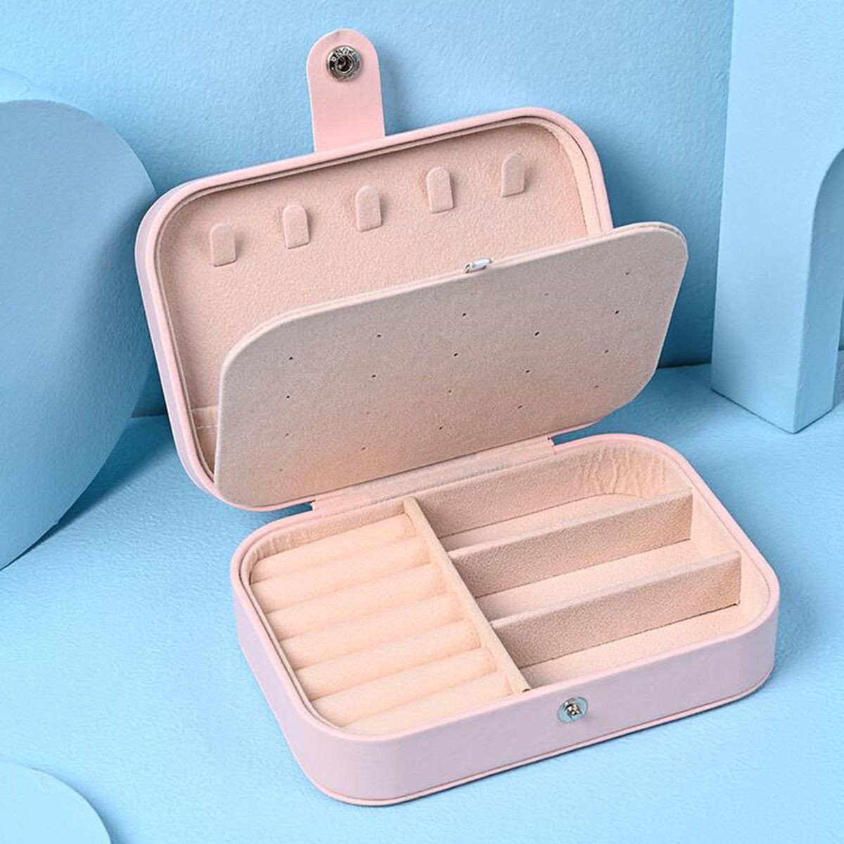 Portable Jewelry Earring Necklace Plate Organizer Box Pink