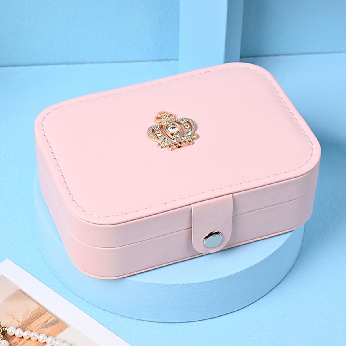 Portable Jewelry Earring Necklace Plate Organizer Box Pink