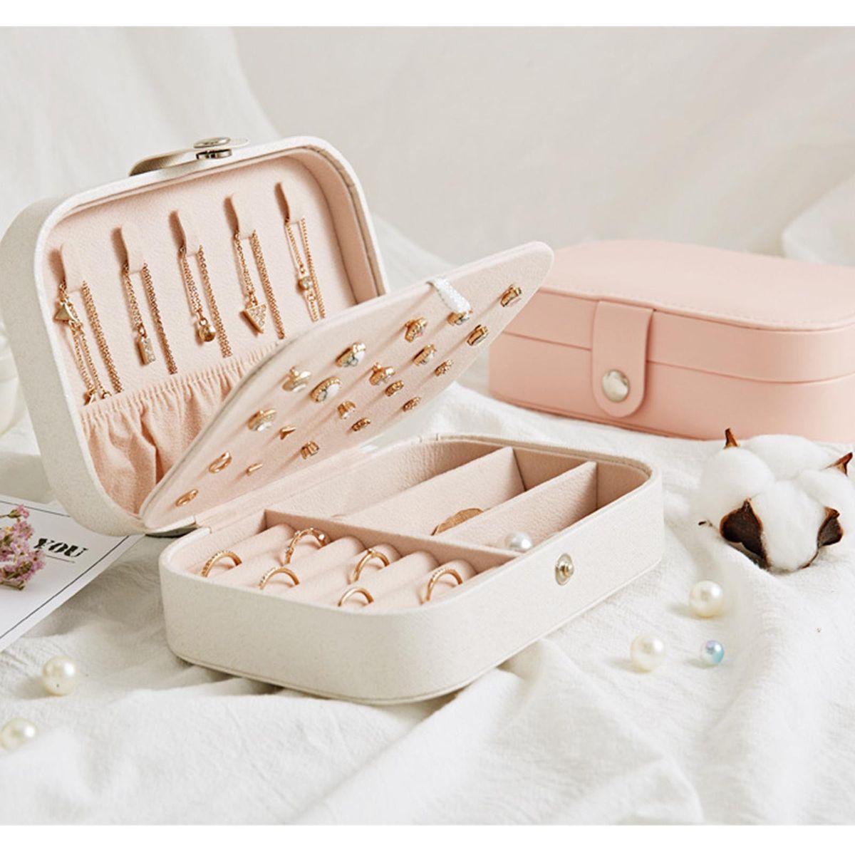 Portable Jewelry Earring Necklace Plate Organizer Box Pink