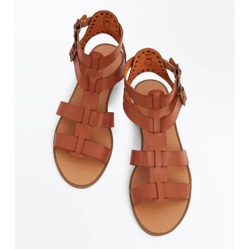 Tan Studded Buckle Gladiator Sandals