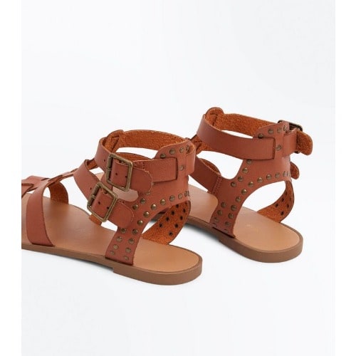 Tan Studded Buckle Gladiator Sandals