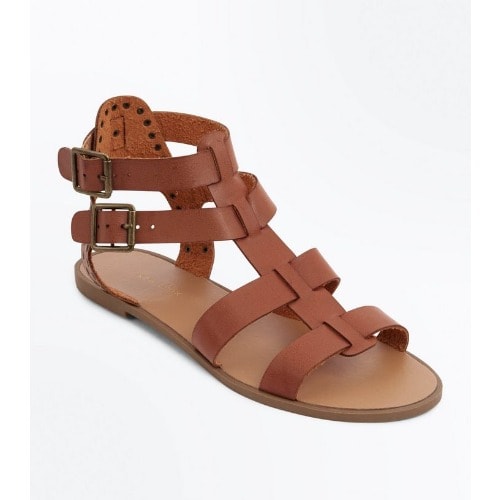 Tan Studded Buckle Gladiator Sandals