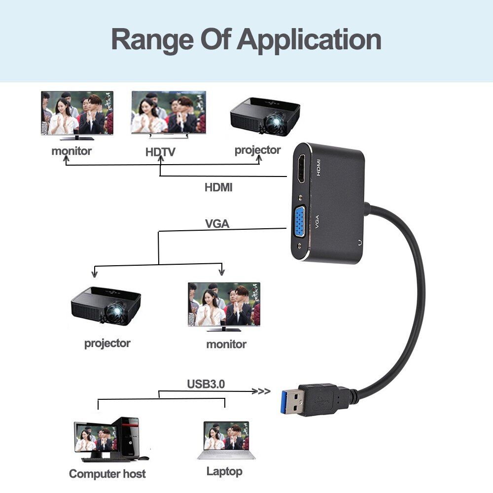 USB 3.0 To HDMI-compatible VGA Adapter 1080P HD For Computer To Projector TV Monitor Extend Screen VGA Cable-