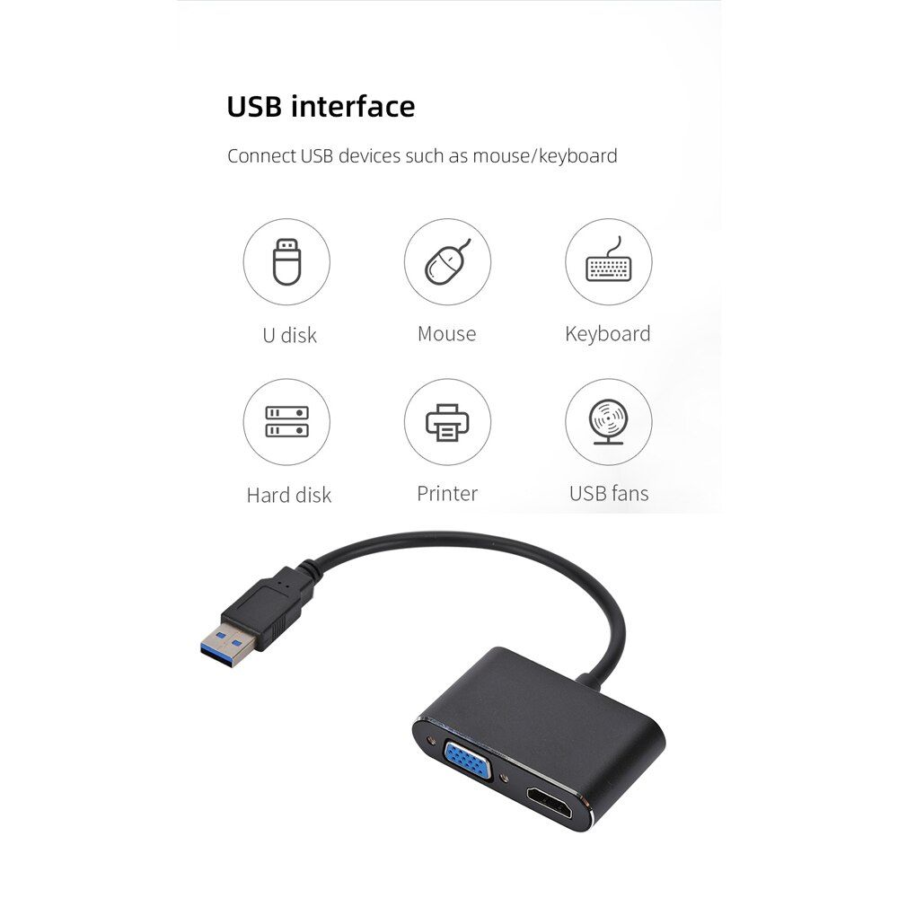 USB 3.0 To HDMI-compatible VGA Adapter 1080P HD For Computer To Projector TV Monitor Extend Screen VGA Cable-