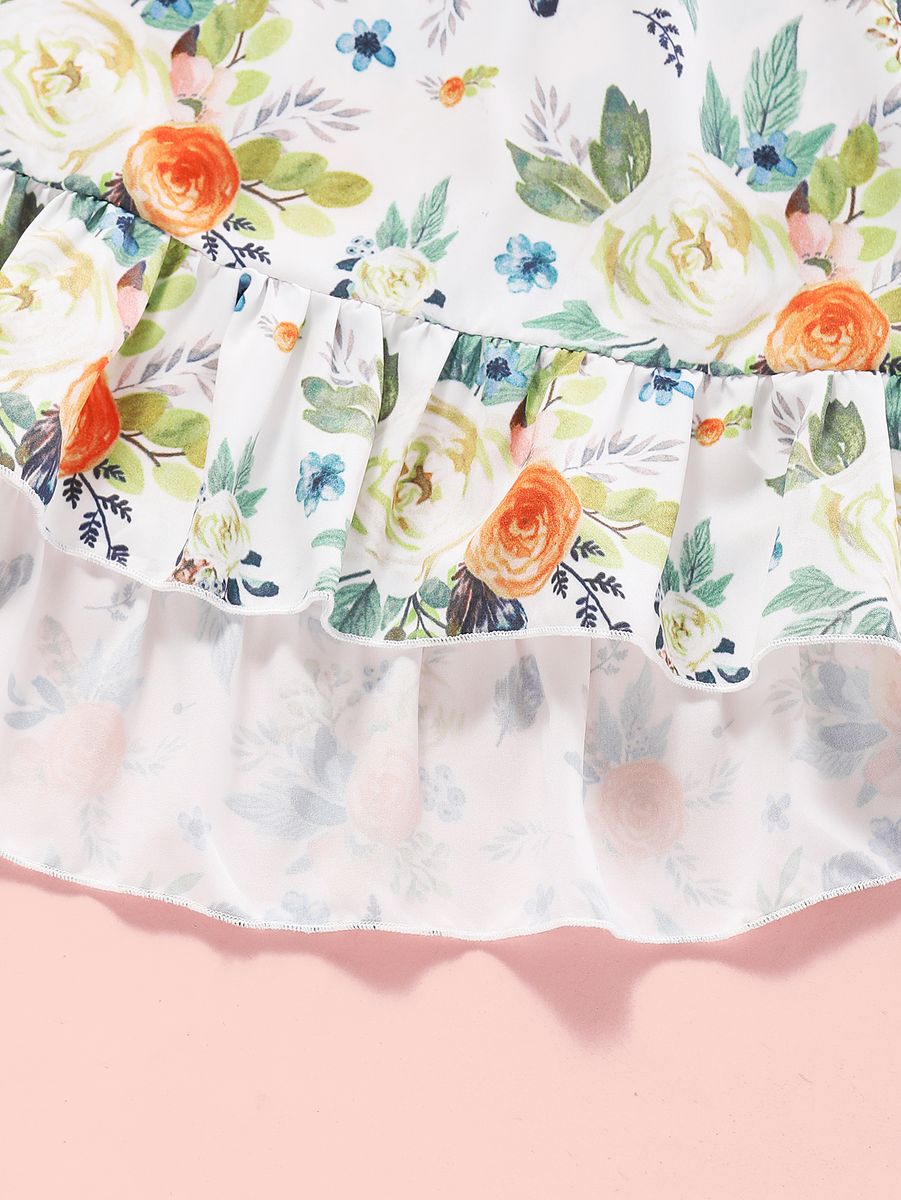 1-5 Years Kid Girl 2PCS Set Green Slip Tops+Floral Skirt