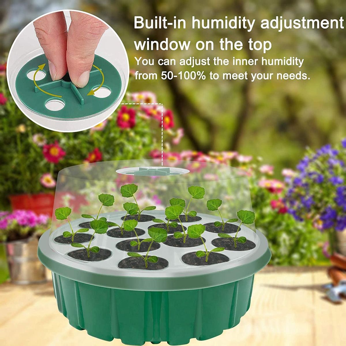 Seed Starter Tray, Humidity Adjustable with Dome & Base