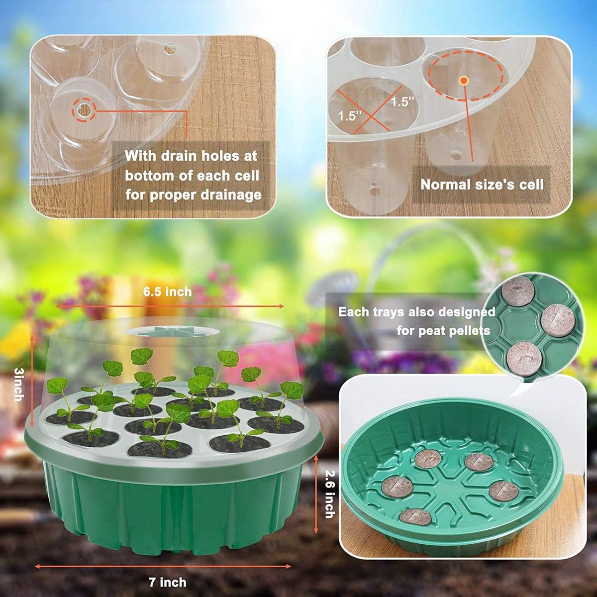Seed Starter Tray, Humidity Adjustable with Dome & Base