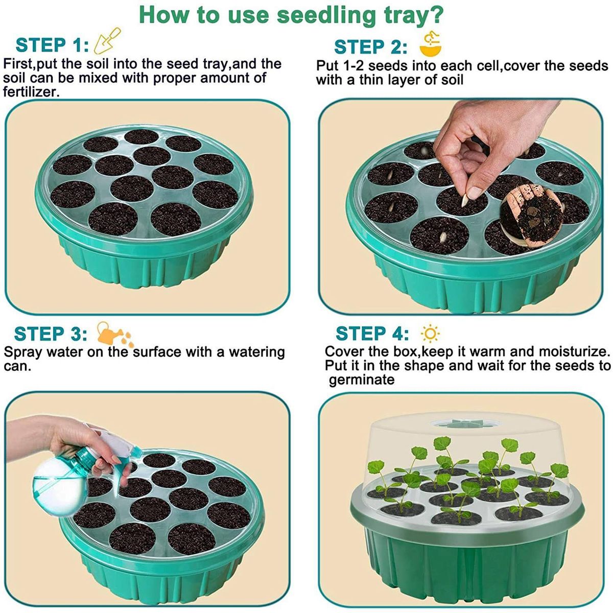 Seed Starter Tray, Humidity Adjustable with Dome & Base