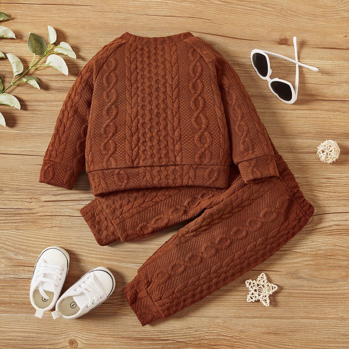 Baby Boys Autumn Winter Twist Kniting Long Sleeves Sweatsuit -Brown