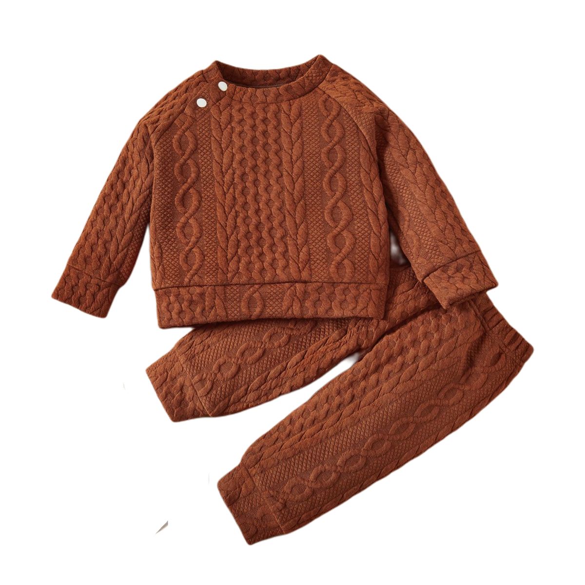 Baby Boys Autumn Winter Twist Kniting Long Sleeves Sweatsuit -Brown
