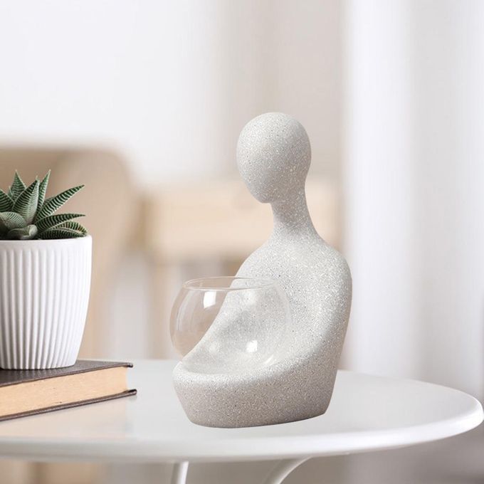 Resin Human Statue Abstract Art Sculptures Home Office Gray Flowerpot
