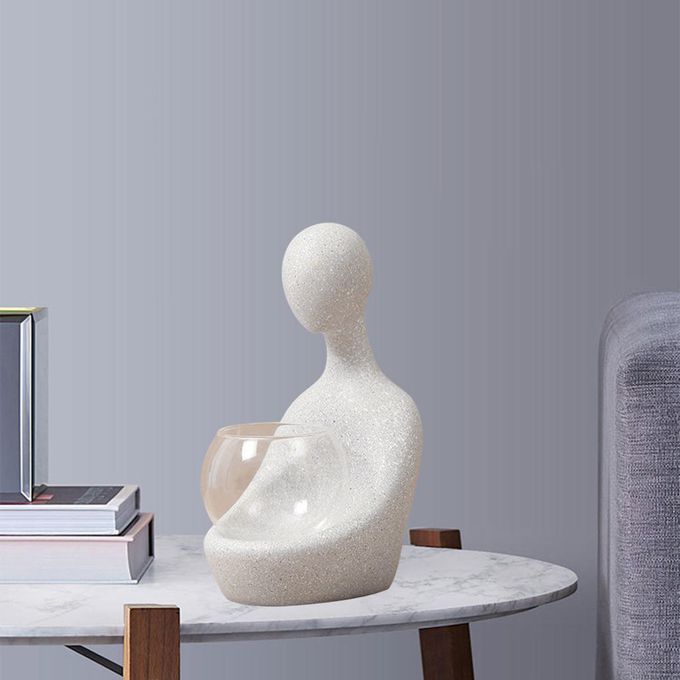 Resin Human Statue Abstract Art Sculptures Home Office Gray Flowerpot