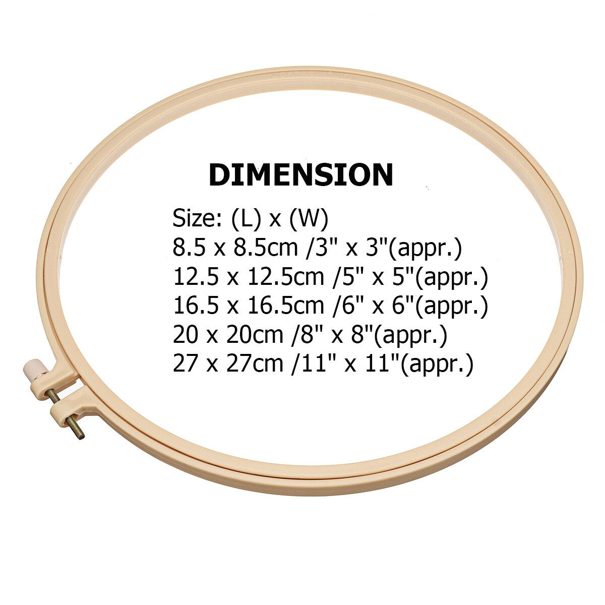 5 Sizes Wooden Bamboo Hand Embroidery Cross Stitch Ring Hoop Frames Plastic 27X27cm
