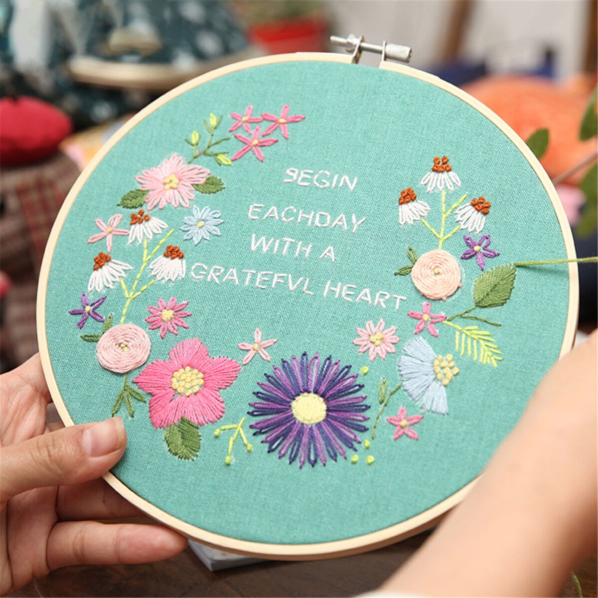 5 Sizes Wooden Bamboo Hand Embroidery Cross Stitch Ring Hoop Frames Plastic 27X27cm