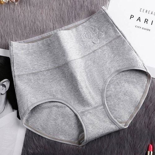 Cotton Women's Panties Elastic Soft Large Size 4XL Underpanties Embossed ROSE Ladies Underwear Breathable Sexy High Waist Briefs(#gray)