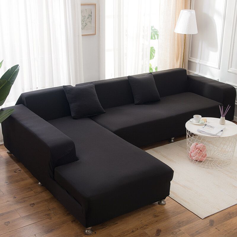 1/2/3/4 Sofa Cover Couch Slipcover Stretch Elastic Fabric Settee Protector Black