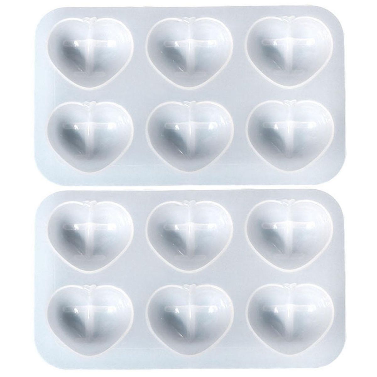 2Pcs Silicone Mold 6 Cavities Heart Silicone Ornament Mold Transparent