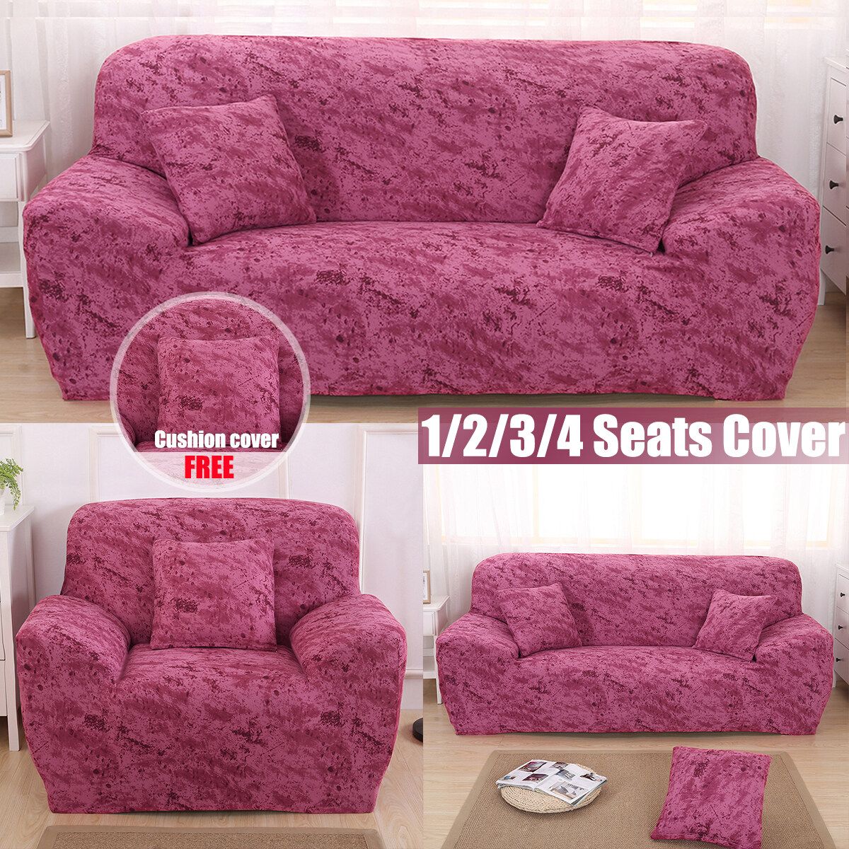1/2/3/4 Seater Elastic Sofa Cover Slipcover Settee Stretch Couch Plain Protector Apricot