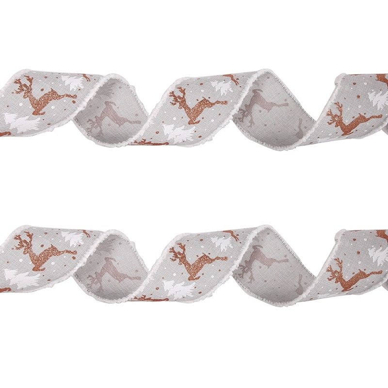 2 PCS Christmas Imitation Hemp Ribbon Decoration With Wire, Length: 4M Gray White Edge