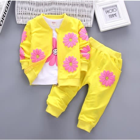Girls Clothing Set 3pcs Petal Tracksuit - Yellow