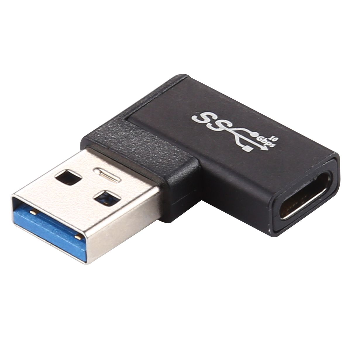 Type-C / USB-C Female To USB 3.0 Male 90 Degree Elbow Head Aluminium Alloy Adapter (Black)