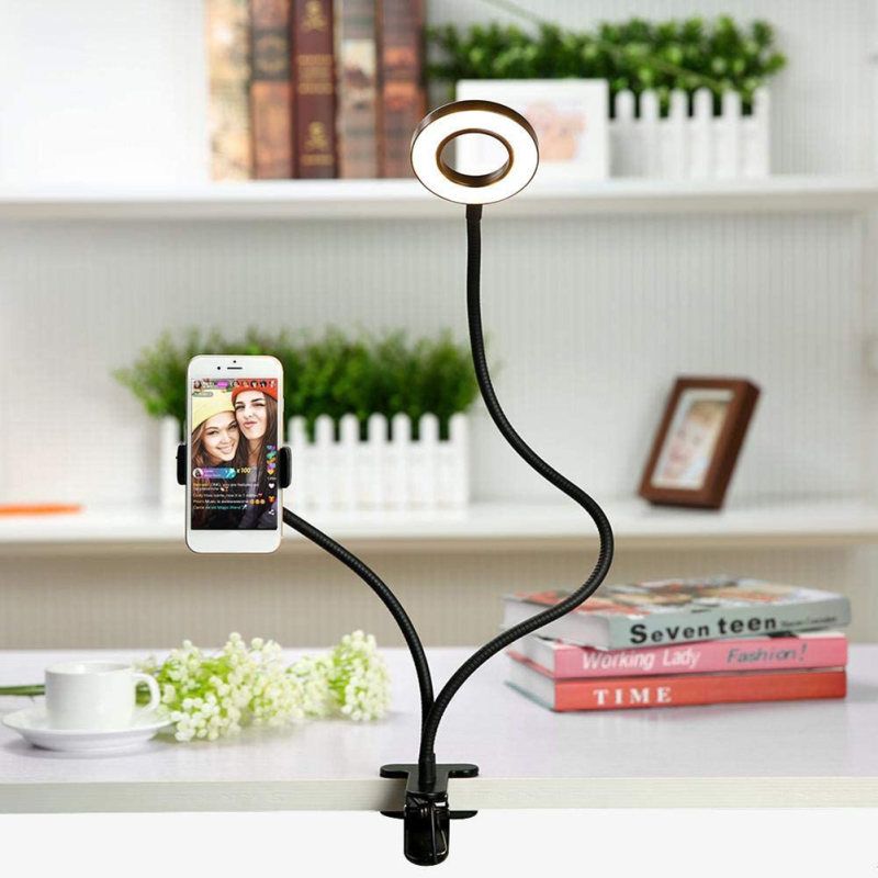 USB Flexible Arm Selfie Clip Stand Ring Fill Light-Black