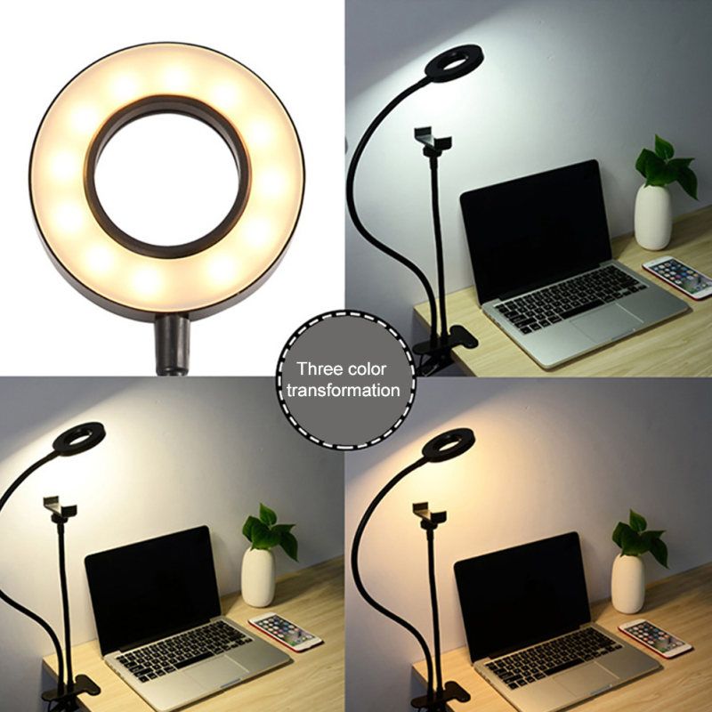 USB Flexible Arm Selfie Clip Stand Ring Fill Light-Black