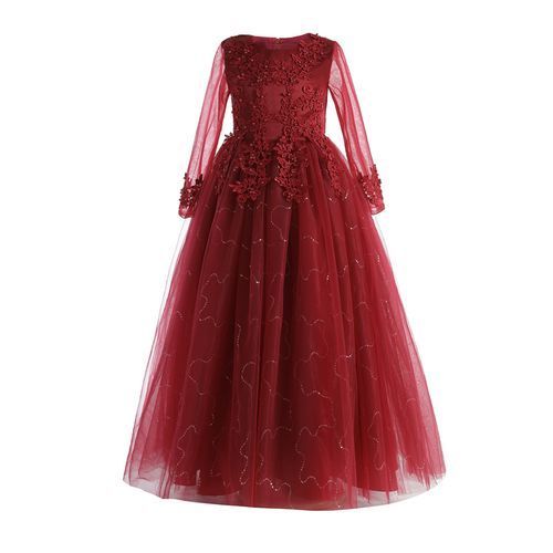 Girl Lace Christmas Birthday Party Dress Wedding Formal Gown Red +Crown For Free