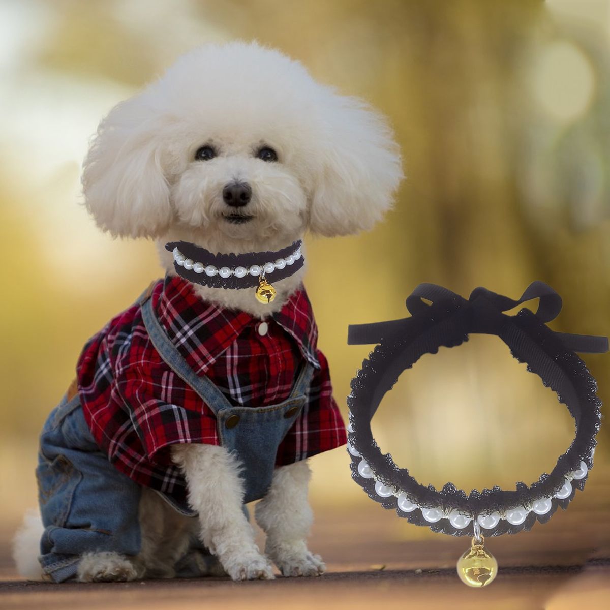 Cat Collar Dog Cat Imitation Pearl Neck Strap Pet Jewelry Black