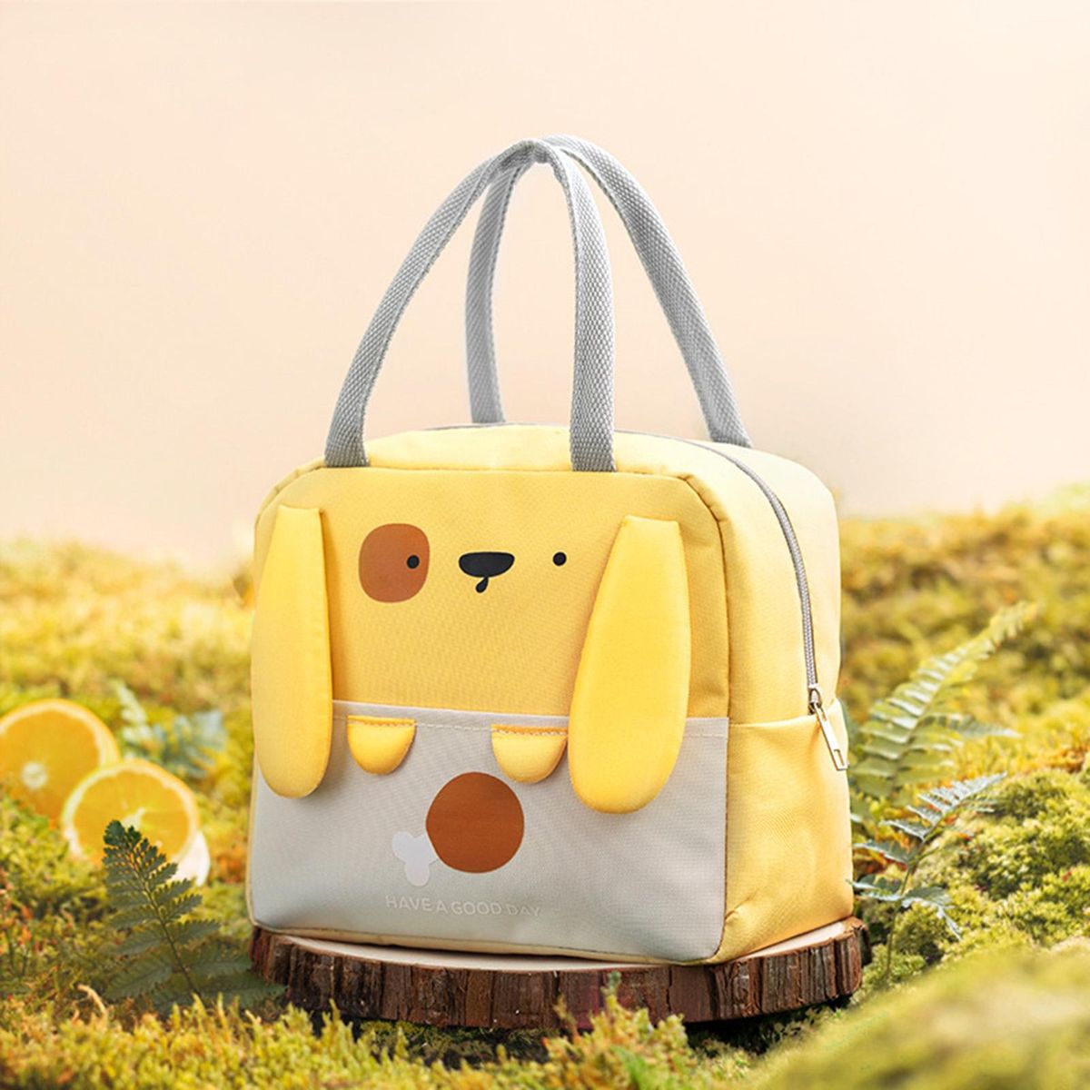 Lunch Box Container Adorable Animal Pattern Insulated Lunch Bag Yellow