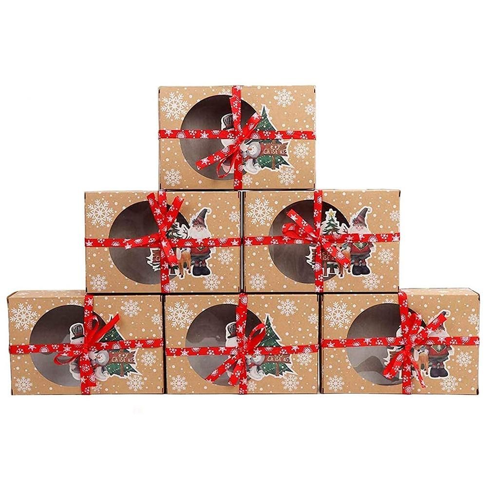 12Pcs Christmas Cookie Box Food Safe Kraft Paper Baking Box